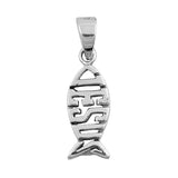 Fish Jesus Ichthus Pendant .925 Sterling Silver Letters Religious Symbol Charm