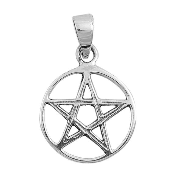 Star Pentagram Pendant .925 Sterling Silver Symbol Pagan Circle Charm