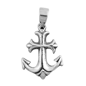 Budded Anchor Cross Pendant .925 Sterling Silver Vintage Detailed Sailor Charm