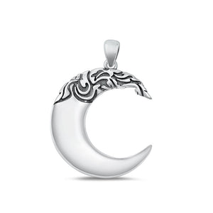 Sterling Silver Whimsical Moon Pendant Filigree Swirl Crescent Nature Charm 925