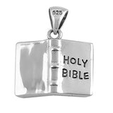 Sterling Silver Holy Bible Pendant Open Book Christianity Faith Jesus Charm 925