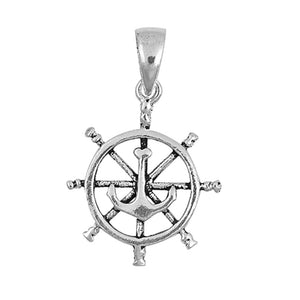 Sterling Silver Captain Wheel Pendant Anchor Sailboat Boating Nautical Charm 925