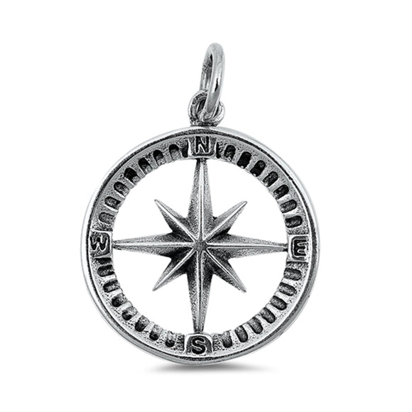 Sterling Silver North Star Compass Pendant North West East South Nautical Charm