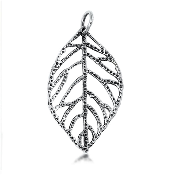 Sterling Silver Cutout Leaf Pendant Vein Tree Branch Plant Filigree Charm 925