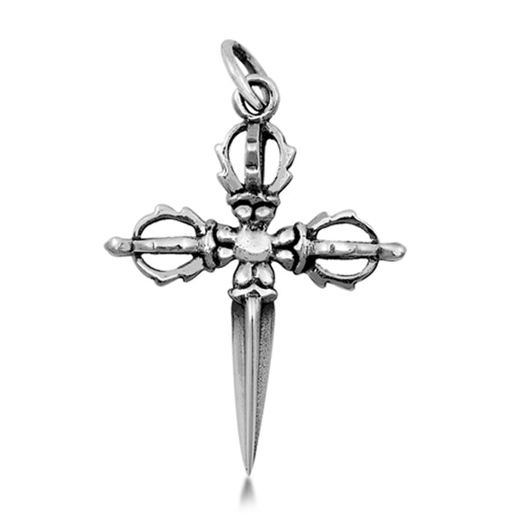 Sterling Silver Dagger Cross Pendant Gothic Medieval Knife Sword Charm 925 New