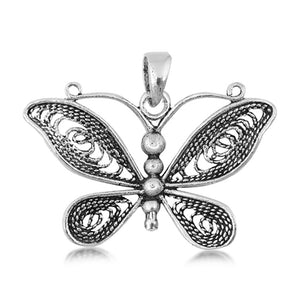 Sterling Silver Rope Weave Butterfly Pendant Wing Ornate Unique Garden Charm 925