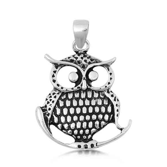 Sterling Silver Cute Owl Pendant Detailed Feather Animal Bird Woodland Charm 925