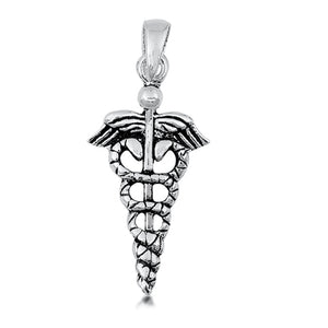 Sterling Silver Caduceus Pendant Nurse Medical Staff Doctor Serpent Charm 925