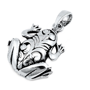 Sterling Silver Ornate Frog Pendant Filigree Swirl Victorian Animal Charm 925