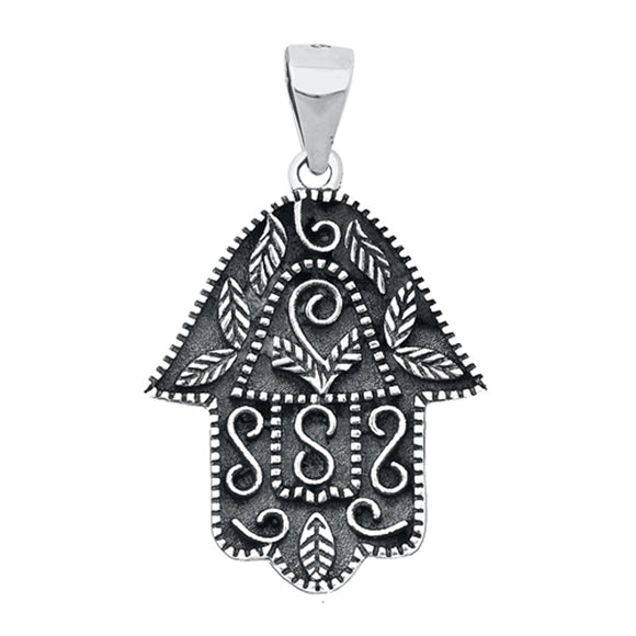 Sterling Silver Oxidized Ornate Hamsa Pendant Strong Hand of God Charm 925 New