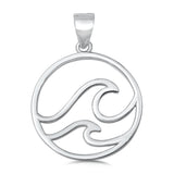 Sterling Silver Double Wave Pendant Open Loop Beach Water Cutout Charm 925 New