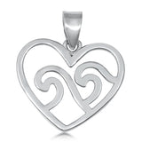 Sterling Silver Modern Wave Heart Pendant Ocean Beach Cutout Simple Charm 925