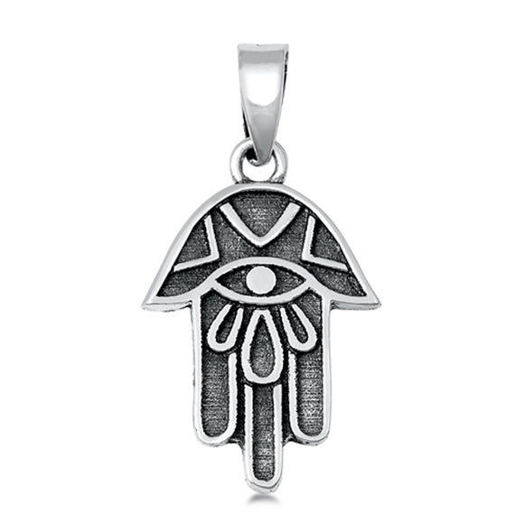 Sterling Silver Oxidized Hamsa Pendant Hand of God Evil Eye Boho Style Charm 925