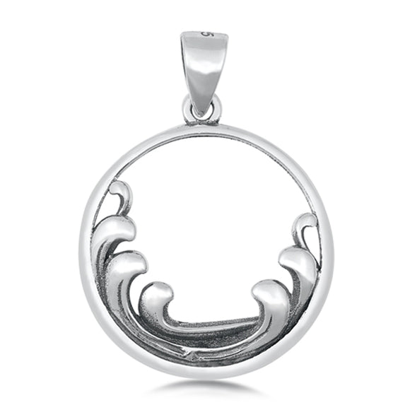 Sterling Silver Elegant Wave Pendant Dainty Ocean Beach Moon Charm 925 New