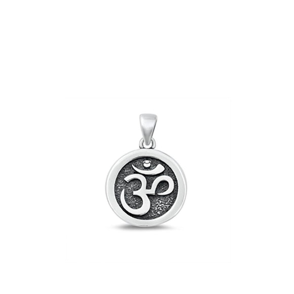 Sterling Silver Om Symbol Pendant Oxidized Medallion Circle Round Harmony Charm