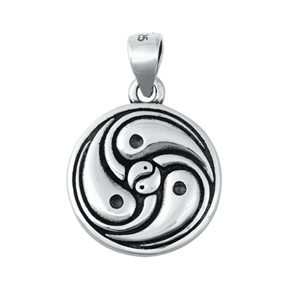 Sterling Silver Yin Yang Medallion Pendant Fertility Oxidized Round Unique Charm