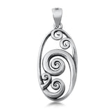 Sterling Silver Filigree Swirl Medallion Pendant Spiral Curl Open Oval Charm 925