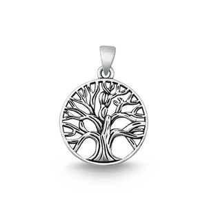 Sterling Silver Detailed Tree Medallion Pendant Cutout Branch Leaf Family Charm