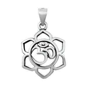 Sterling Silver Blooming Lotus Pendant Flower Om Meditation Mindfulness Charm