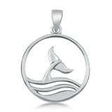 Sterling Silver Whale Tail Pendant Ocean Wave Cutout Hoop Beach Charm 925 New