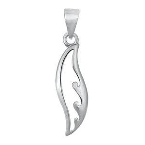 Sterling Silver Surfboard Water Leaf Pendant Ocean Wave Cutout Swish Open Charm