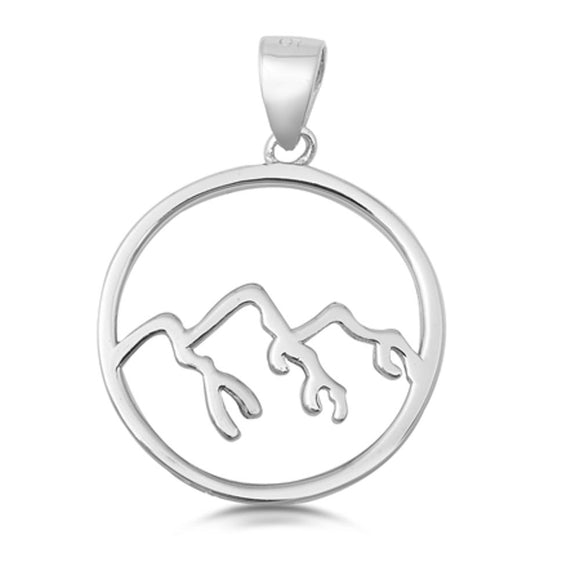 Sterling Silver Mountain Range Pendant Modern Cutout Outline Simple Charm 925