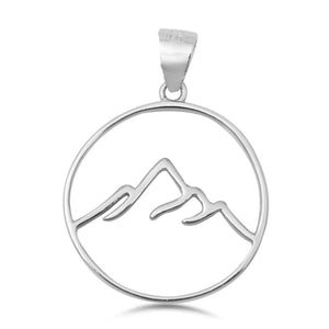 Sterling Silver Mountain Range Pendant Hoop Outline Minimalist Simple Charm 925