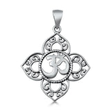 Sterling Silver Om Symbol Pendant Flower Lotus Filigree Swirl Cutout Charm 925