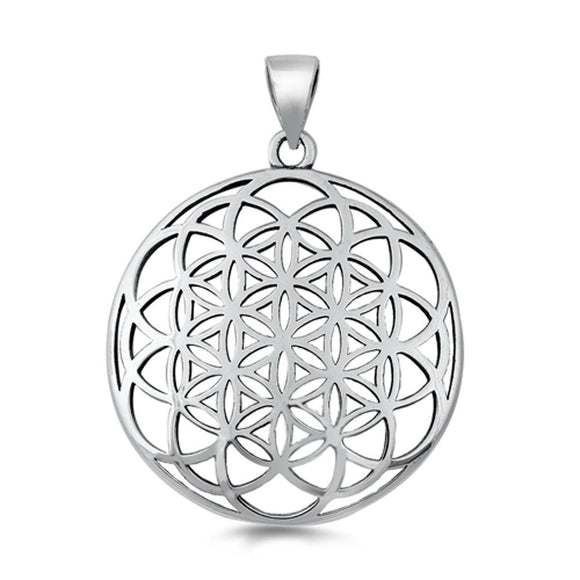 Sterling Silver Round Pendant Flower Swirl Cutout Lattice Medallion Charm 925