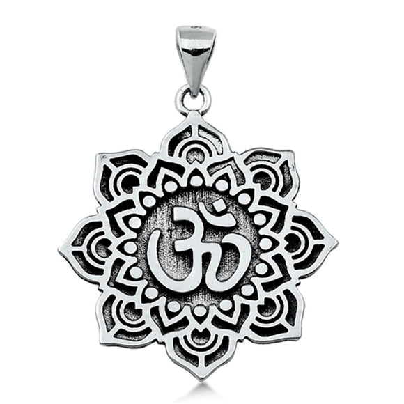 Sterling Silver Blooming Lotus Medallion Pendant Om Meditation Mindfulness Charm