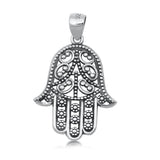 Sterling Silver Hamsa Hand of God Pendant Swirl Bali Granulated Border Charm 925