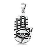 Sterling Silver All Seeing Eye Hand Pendant Palm Oxidized Detail Finger Charm