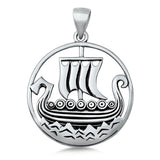 Sterling Silver Viking Ship Longship Pendant Ocean Waves Hoop Cutout Charm 925