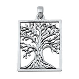 Sterling Silver Tree of Life Pendant Rectangle Frame Nature Branch Roots Charm