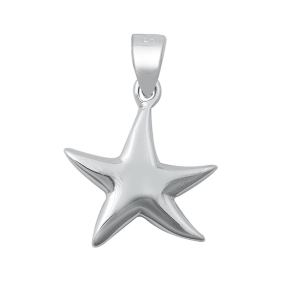 Sterling Silver Simple Starfish Pendant Sea Star Shell Ocean Animal Charm 925