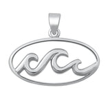 Sterling Silver Unique Wave Pendant Open Oval Hoop Ocean Minimalist Charm 925