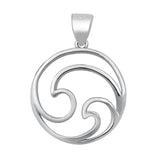 Sterling Silver Open Ocean Wave Pendant Simple Circle Ocean Cutout Charm 925 New