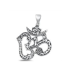 Sterling Silver Ornate Om Symbol Pendant Intricate Detail Oxidized Swirl Charm