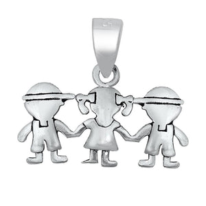 Sterling Silver Children Pendant Holding Hands Kids Mother Teacher Charm 925 New