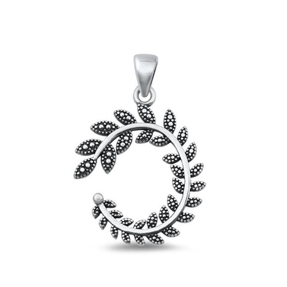 Sterling Silver Elegant Leaf Flourish Pendant Laurel Swirl Nature Branch Charm