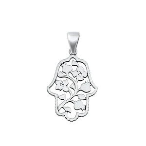 Sterling Silver Hamsa Hand of God Pendant Filigree Swirl Floral Cutout Charm 925