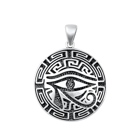 Sterling Silver Egyptian Eye Pendant All Seeing Greek Key Medallion Charm 925