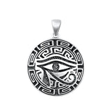 Sterling Silver Egyptian Eye Pendant All Seeing Greek Key Medallion Charm 925