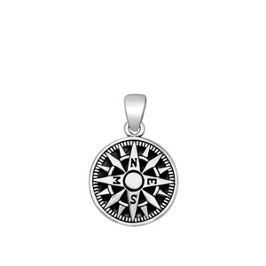 Sterling Silver Travelers Compass Rose Pendant North South East West Charm 925