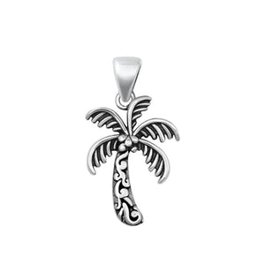 Sterling Silver Ornate Palm Tree Pendant Tropical Beach Filigree Swirl Charm 925