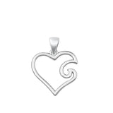 Sterling Silver Cute Promise Heart Pendant Swirl Outline High Polish Charm 925