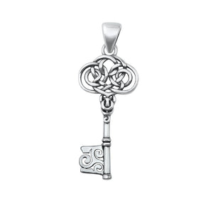 Sterling Silver Celtic Skeleton Key Pendant Filigree Swirl Vintage Style Charm