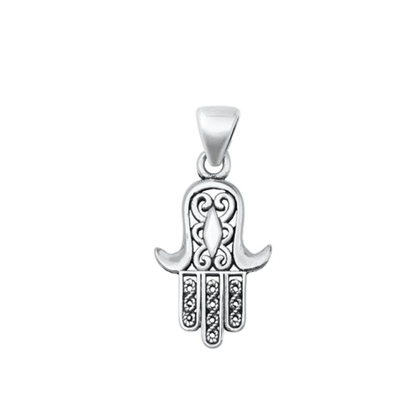 Sterling Silver Ornate Hamsa Hand Pendant Bali Style Boho Filigree Swirl Charm