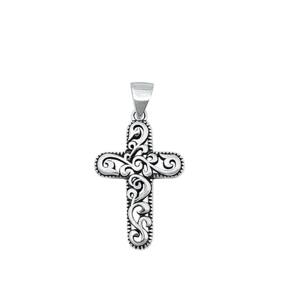 Sterling Silver Fashion Pendant Filigree Cross Polished Oxidized Charm 925 New