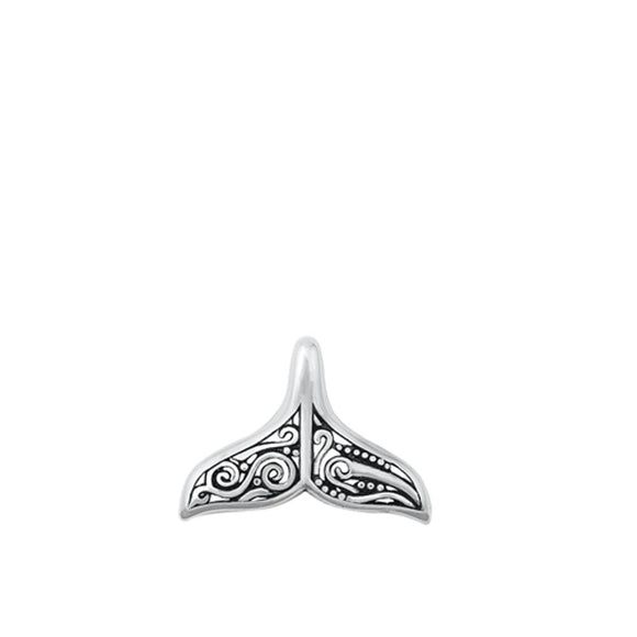 Sterling Silver Classic Filigree Whale Tail Pendant Vintage Oxidized Charm 925